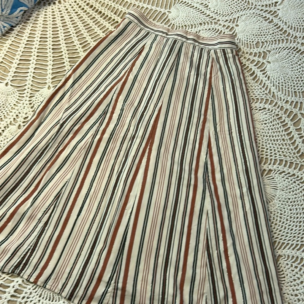 LOFT Striped Midi Skirt - Cream, Black, Brown
